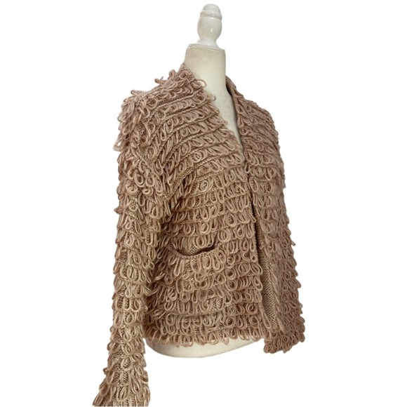 The Great. The Short Monster Loop Knit Cardigan Sweater Open Front Tan - Picture 9 of 11